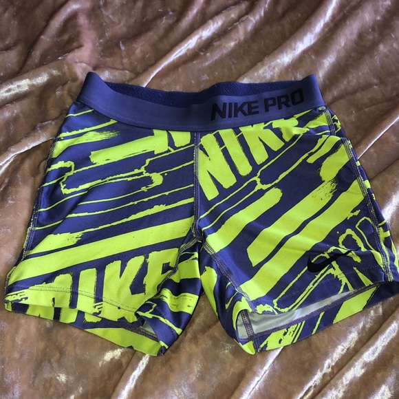 nike pros Pants - purple and neon yellow nike pros!